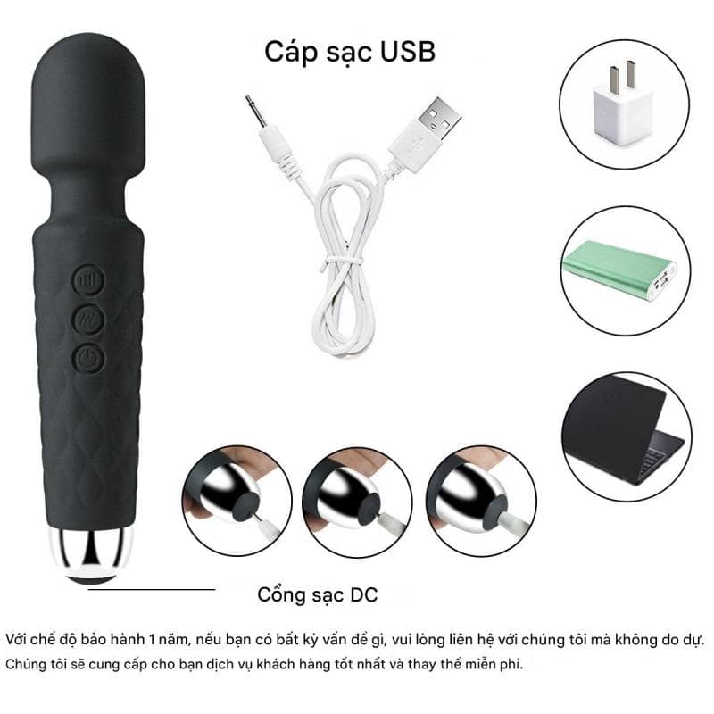 Chày Rung Mini Sạc Pin - Bút Massage Cầm Tay Nhỏ Gọn Mạnh Mẽ - hình minh họa 9
