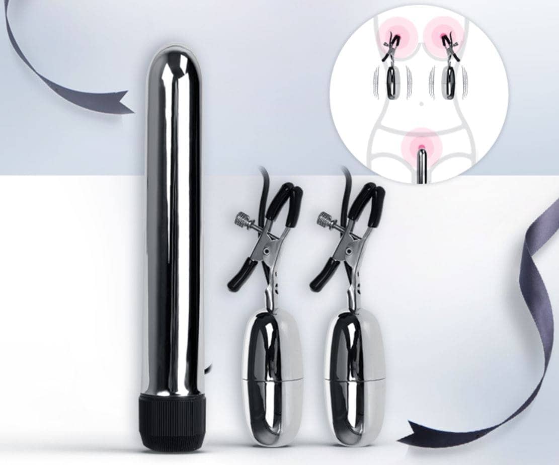 Bộ mát xa cao cấp- Dương vật giả kèm 2 trứng rung có kẹp ngực - hình minh họa 3