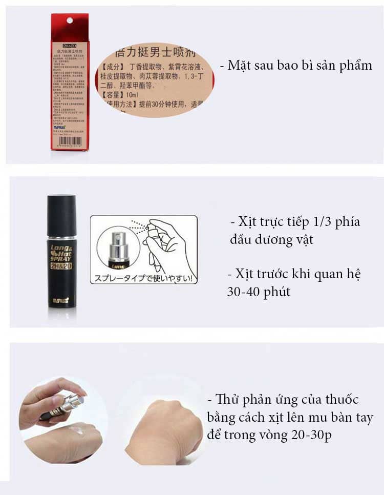 Chai xịt chống xuất tinh sớm Nhật bản Long Hot Spray (XTS16) - hình minh họa 4