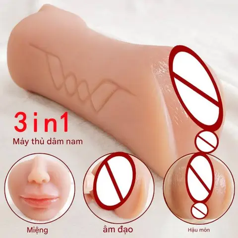Âm Đạo 2 Đầu Có Miệng Mũi Như Thật, Silicon Mềm, 3 Lỗ Kích Thích