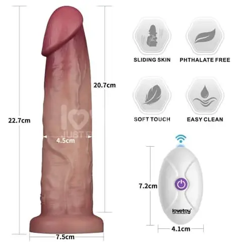 Dương Vật Giả Lovetoy Sliding Skin Pro II 9” Tuột Da Chân Thực 10 Chế Độ Rung
